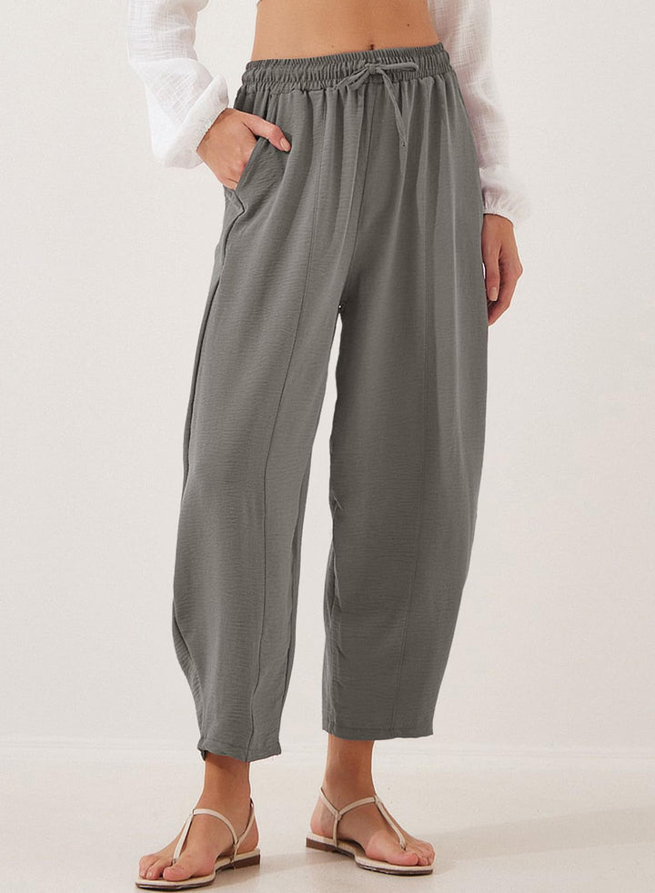 Grey Elasticated Wasit Band Wide Leg Trouser