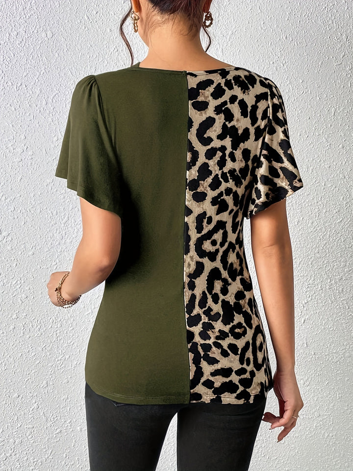 Olive Butterfly Sleeve Neck Detail Top