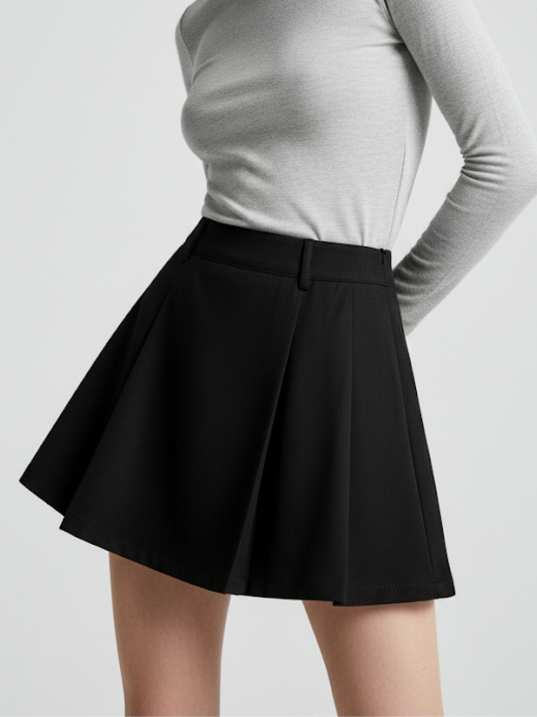 Black Skater Fit Solid Skirt