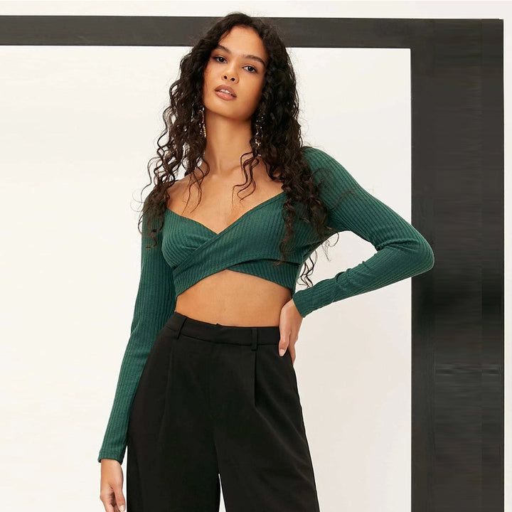 Green Full Sleeve Twisted Flap Top