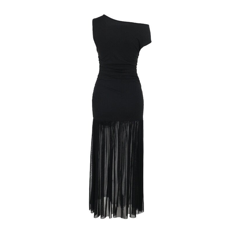 Black Metal Detailed Strappy Flared Dress