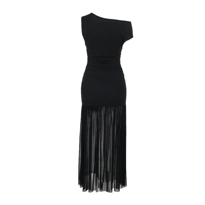 Black Metal Detailed Strappy Flared Dress