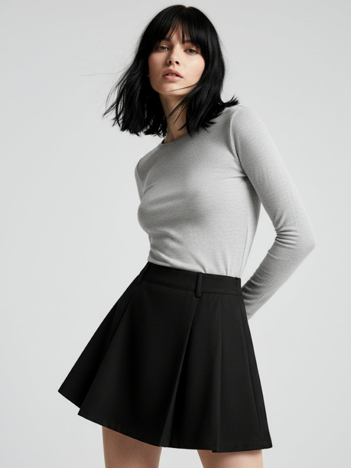 Black Skater Fit Solid Skirt