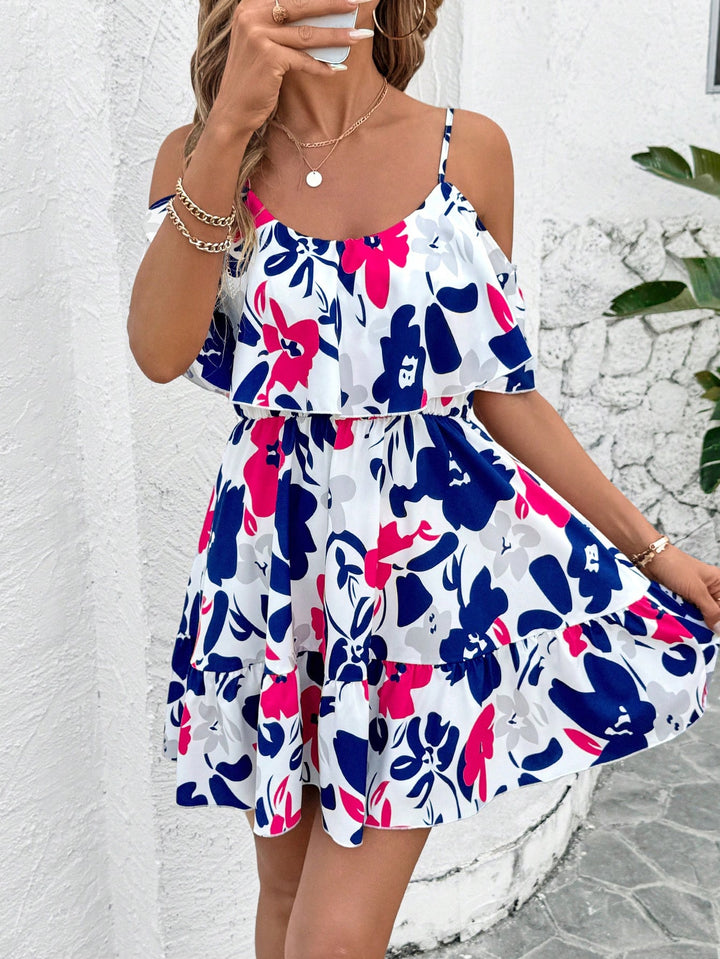 Multi Printed Cold Shoulder Strappy Dress