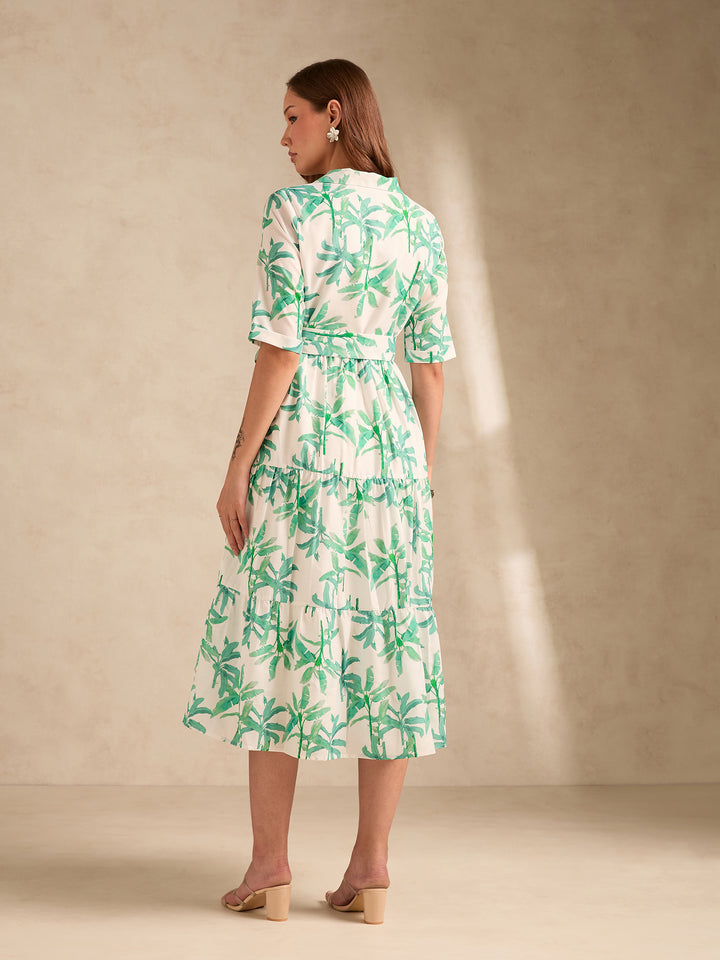 Multi Midi Length Tiered Printed Dress