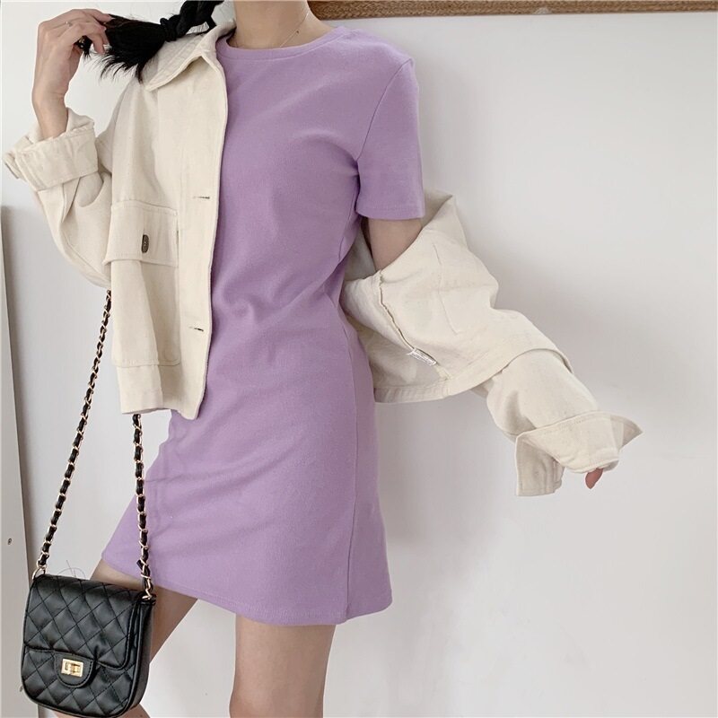 Purple Short Sleeve Tee Dress