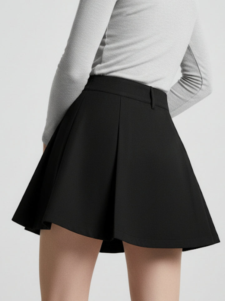 Black Skater Fit Solid Skirt