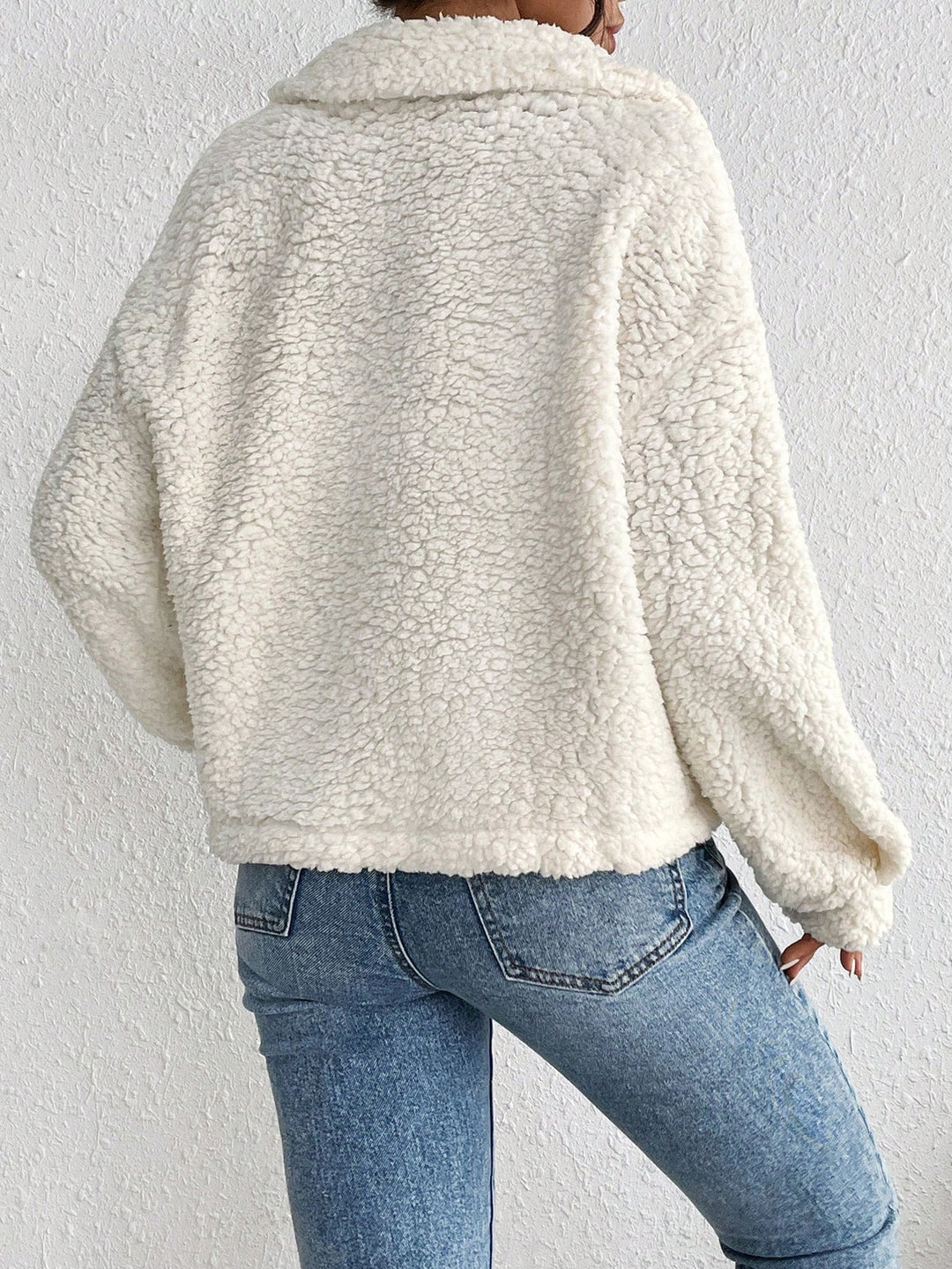 White Full Sleeve Collared Fur Jacket