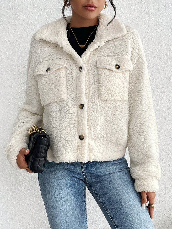 White Full Sleeve Collared Fur Jacket