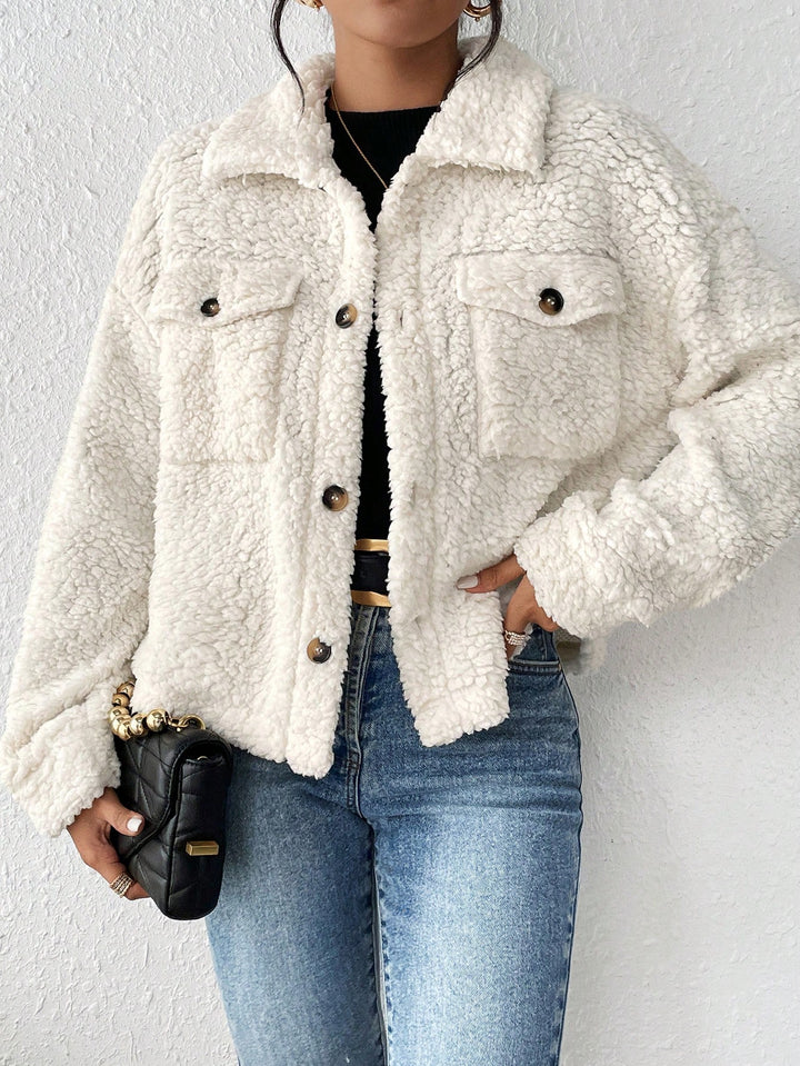 White Full Sleeve Collared Fur Jacket