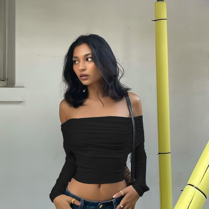 Black Off Shoulder Crop Top