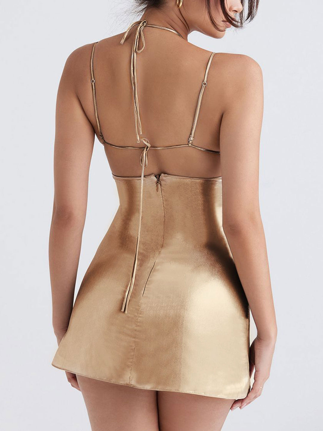 Gold Later Neck Mini Shimmer Dress