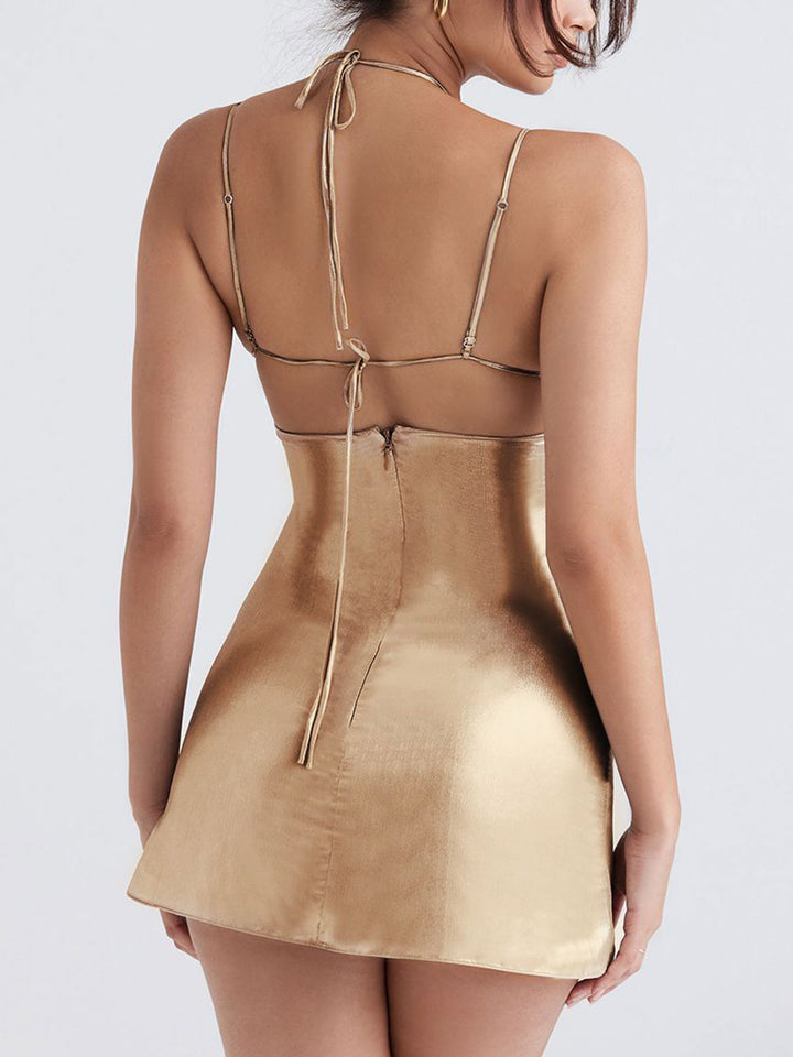 Gold Later Neck Mini Shimmer Dress