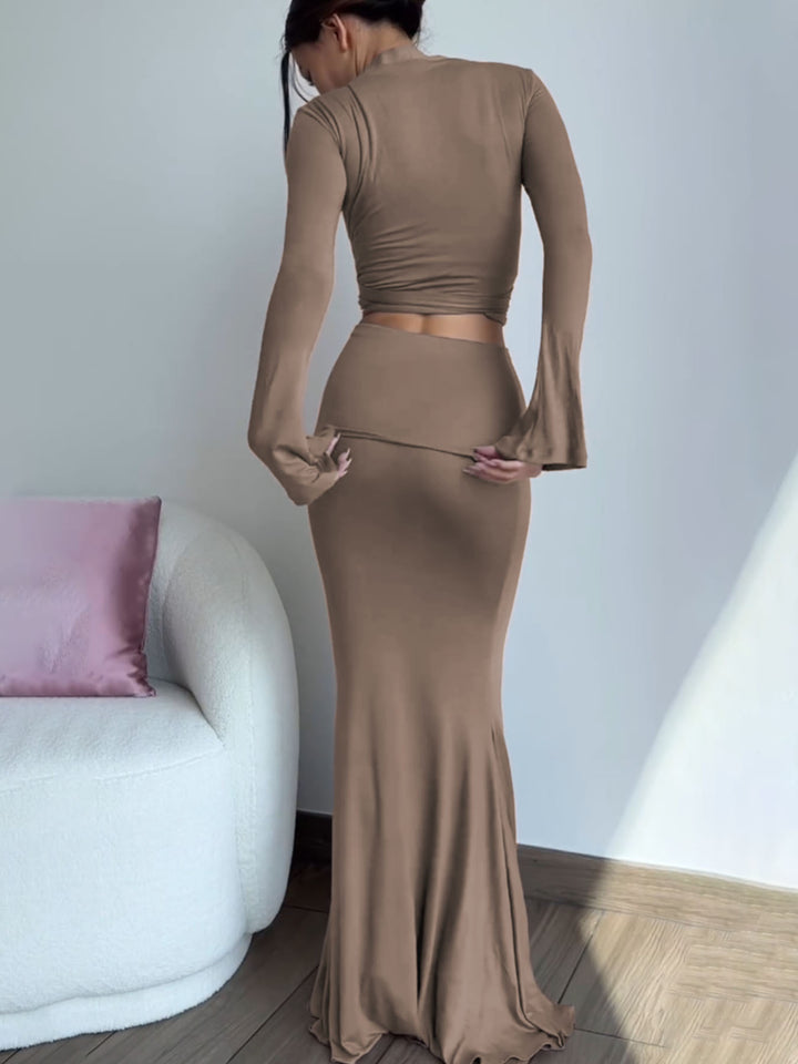 Brown Top And Skirt Co-Ord Set