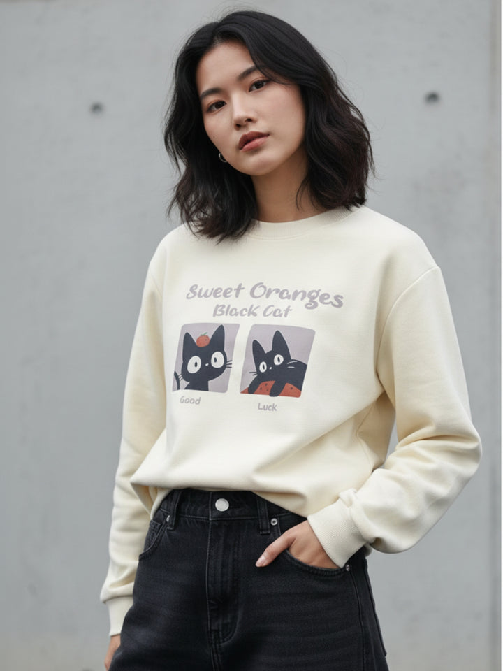 Cream Character Graphic Printed Sweatshirt