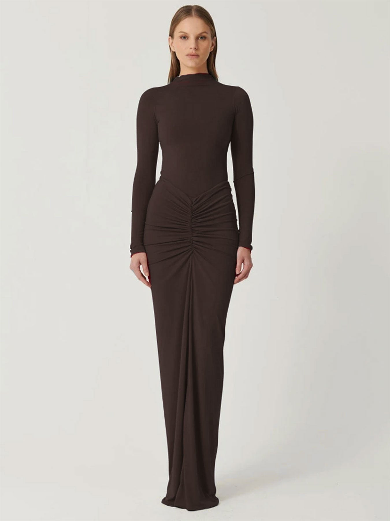 Brown High Neck Bodycon Maxi Dress