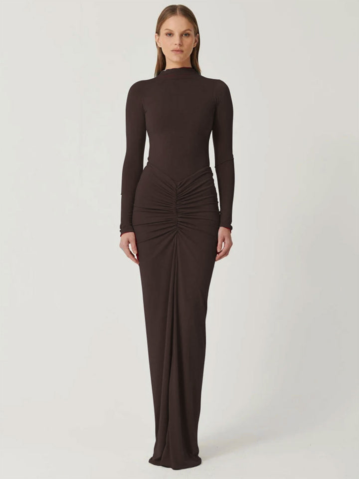 Brown High Neck Bodycon Maxi Dress