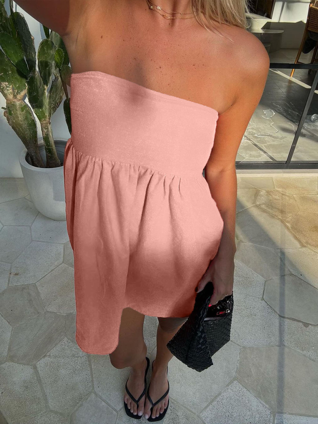 Peach Tube Mini Skater Dress