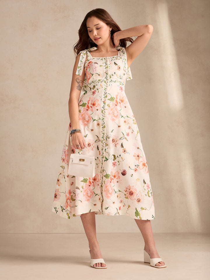 Multi Aline Printed Poly Slub Dress