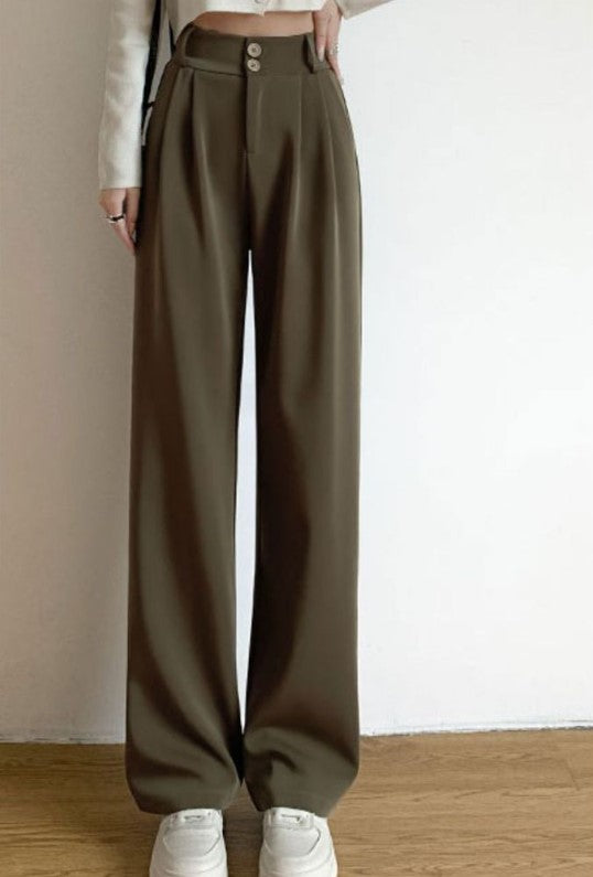 Brown Straight Fit Pleated Pants