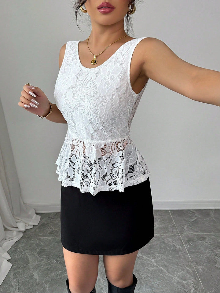 White Sleeveless Round Neck Mesh Top