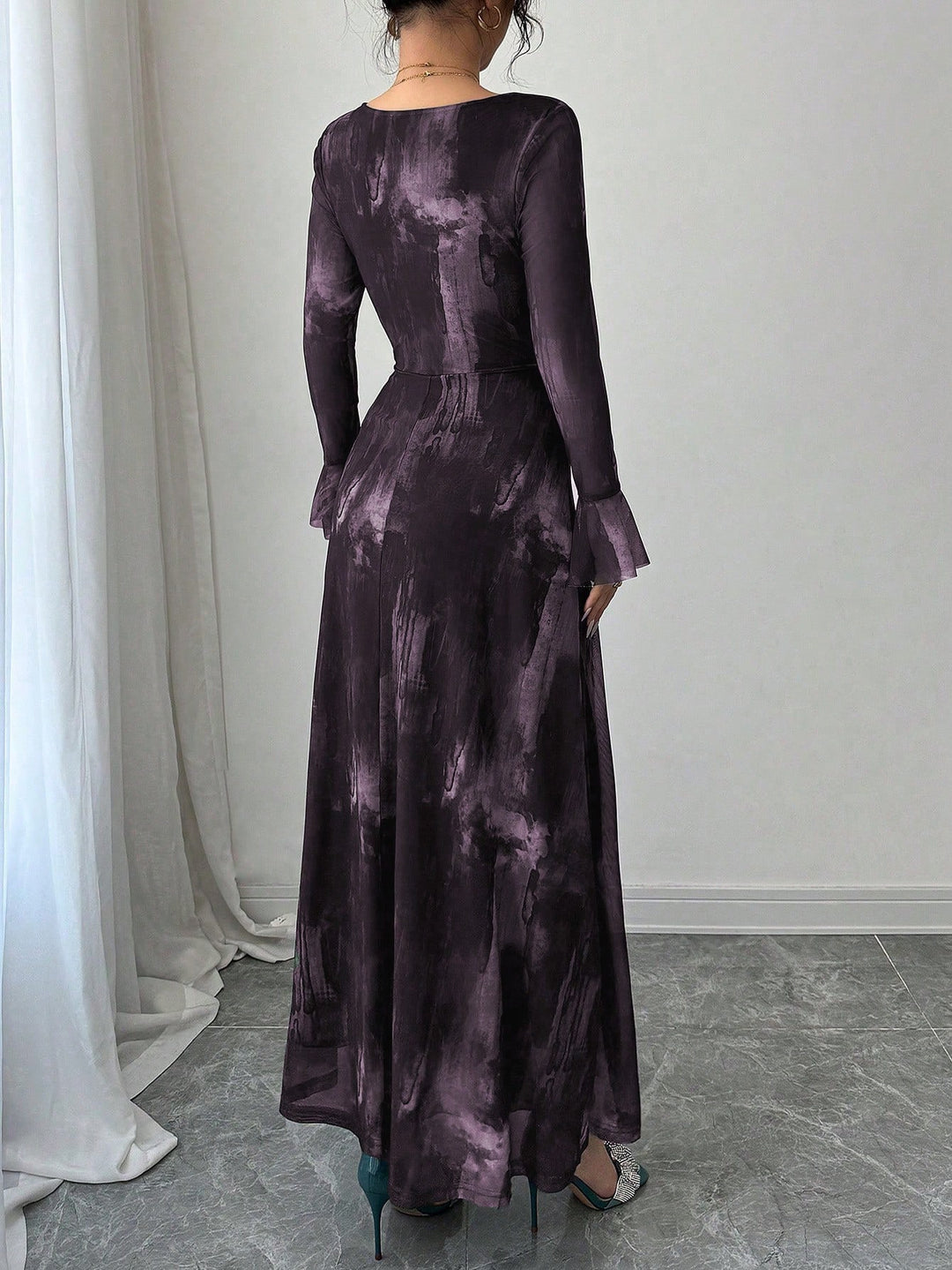 purple flare sleeve dress Flared Knee Length Dress main image 1