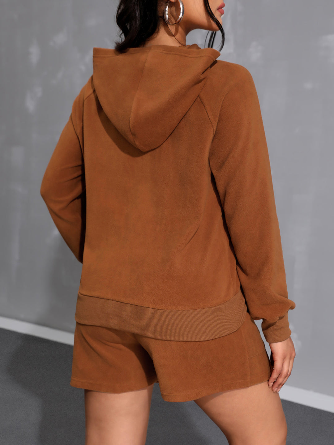 Brown Full Sleeve Hooded Sweatshirt And Shorts Set