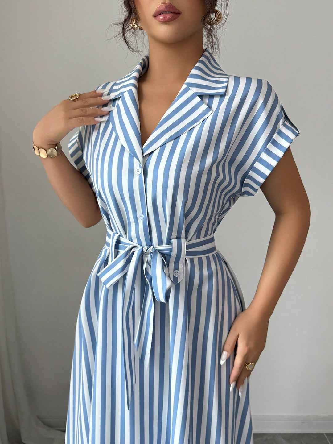 Shop Blue Striped Shirt Dress With Belt - for Women | OUTZIDR