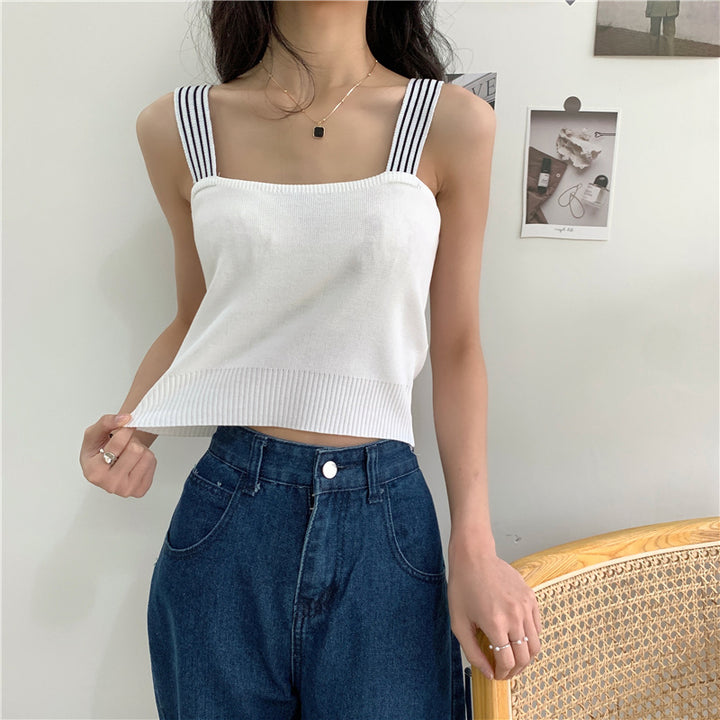 White Square Neck Top with Black Straps