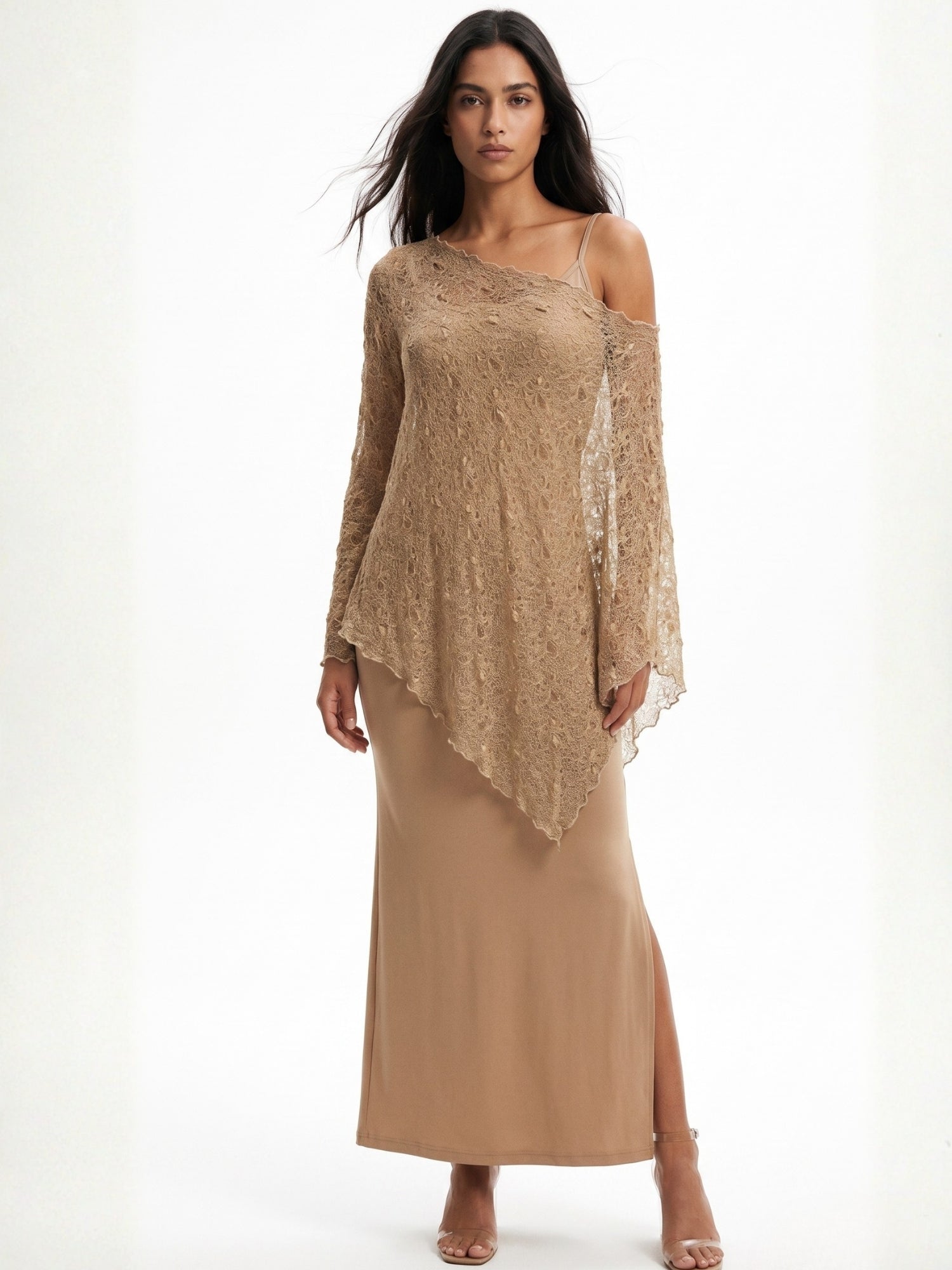 Khaki Lace Cover-Up Maxi Dress