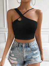 Black Criss Cross Asymmetric Strap Tank