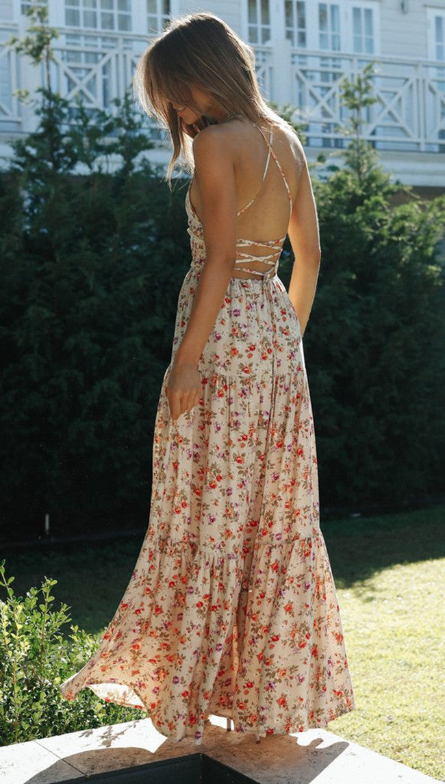 Multi Backless Printed Tie Up Dress
