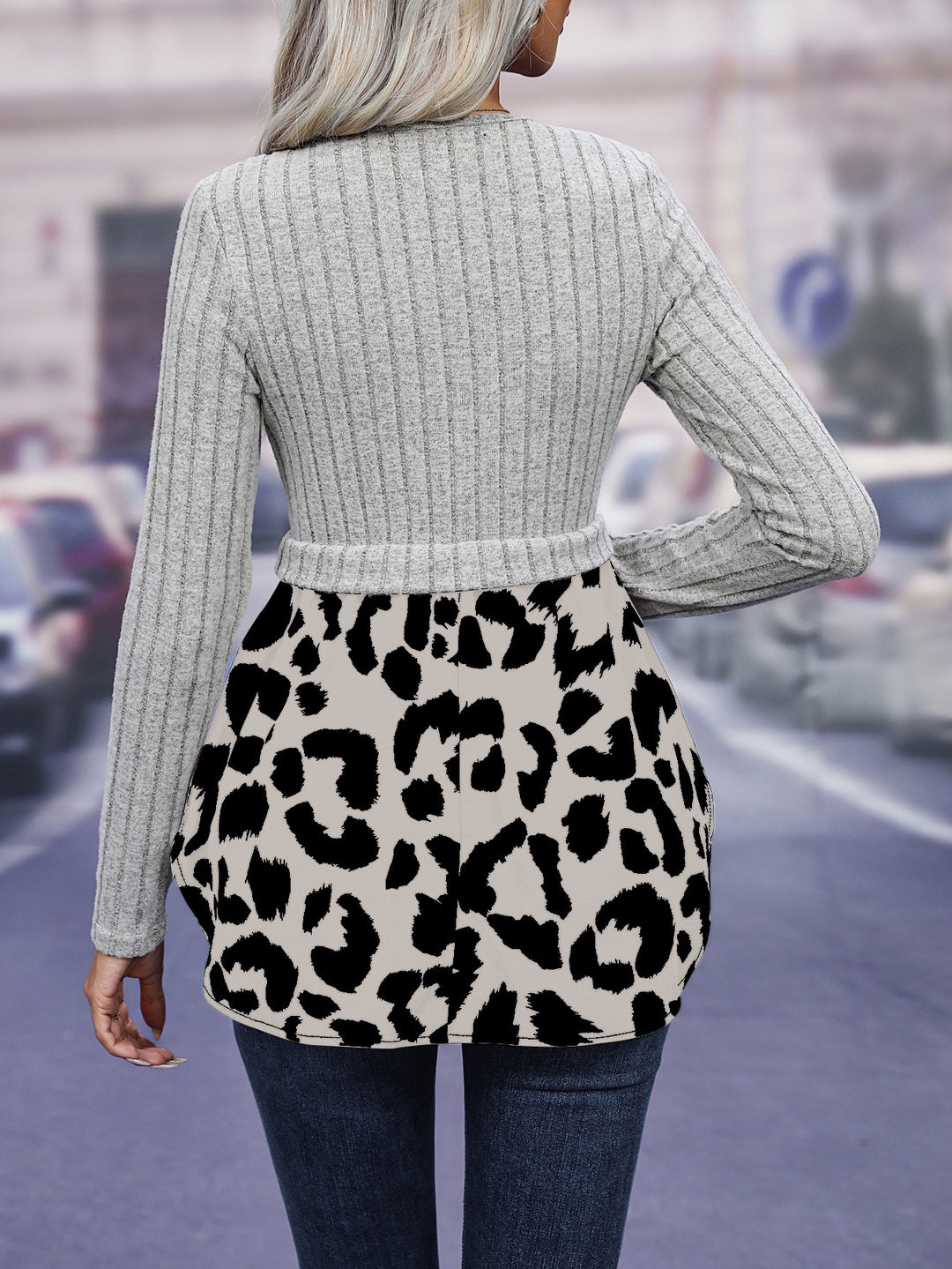 Grey Round Neck Ribbed Top