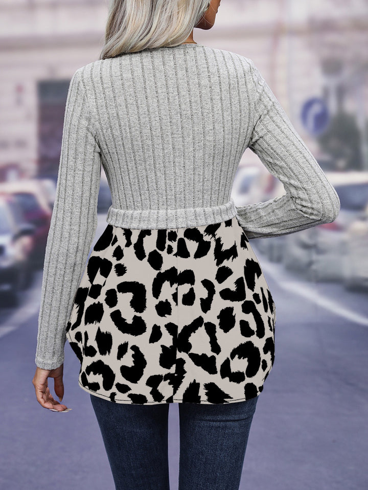 Grey Round Neck Ribbed Top
