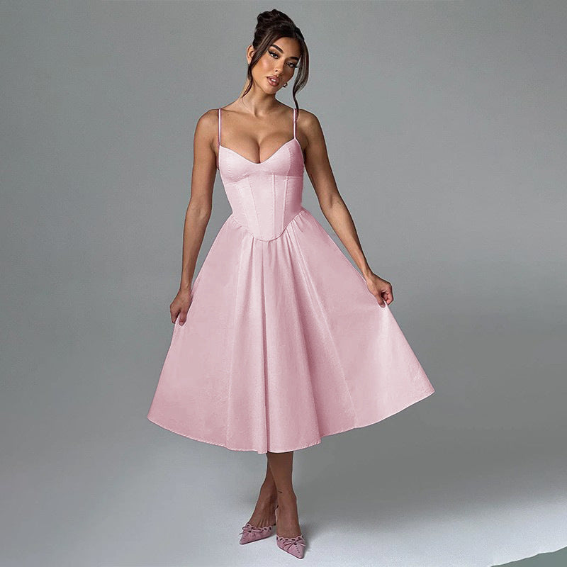 Pink Pointed Waistline Bustier Top Dress