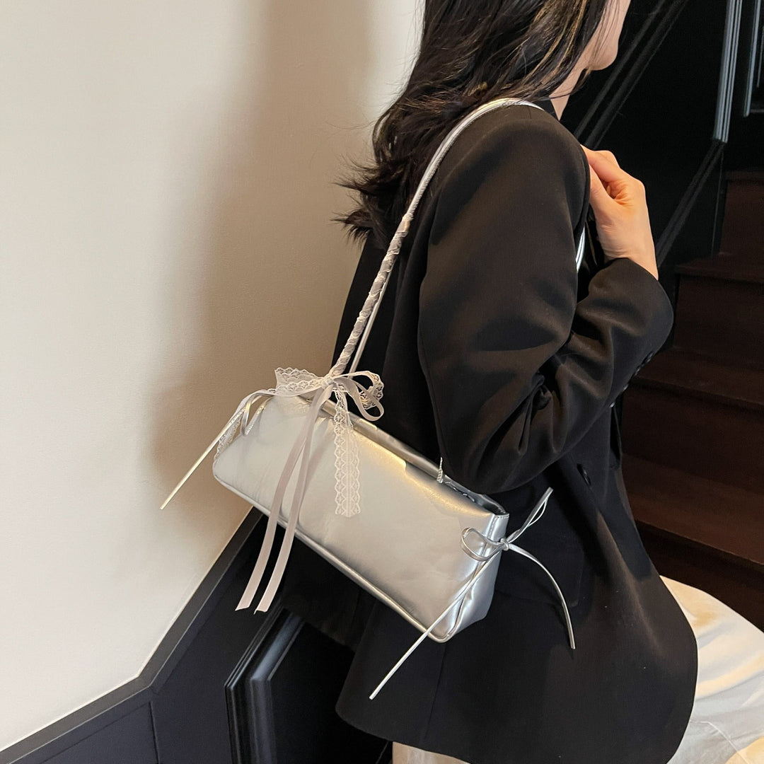 Silver Lace Bow Shoulder Bag