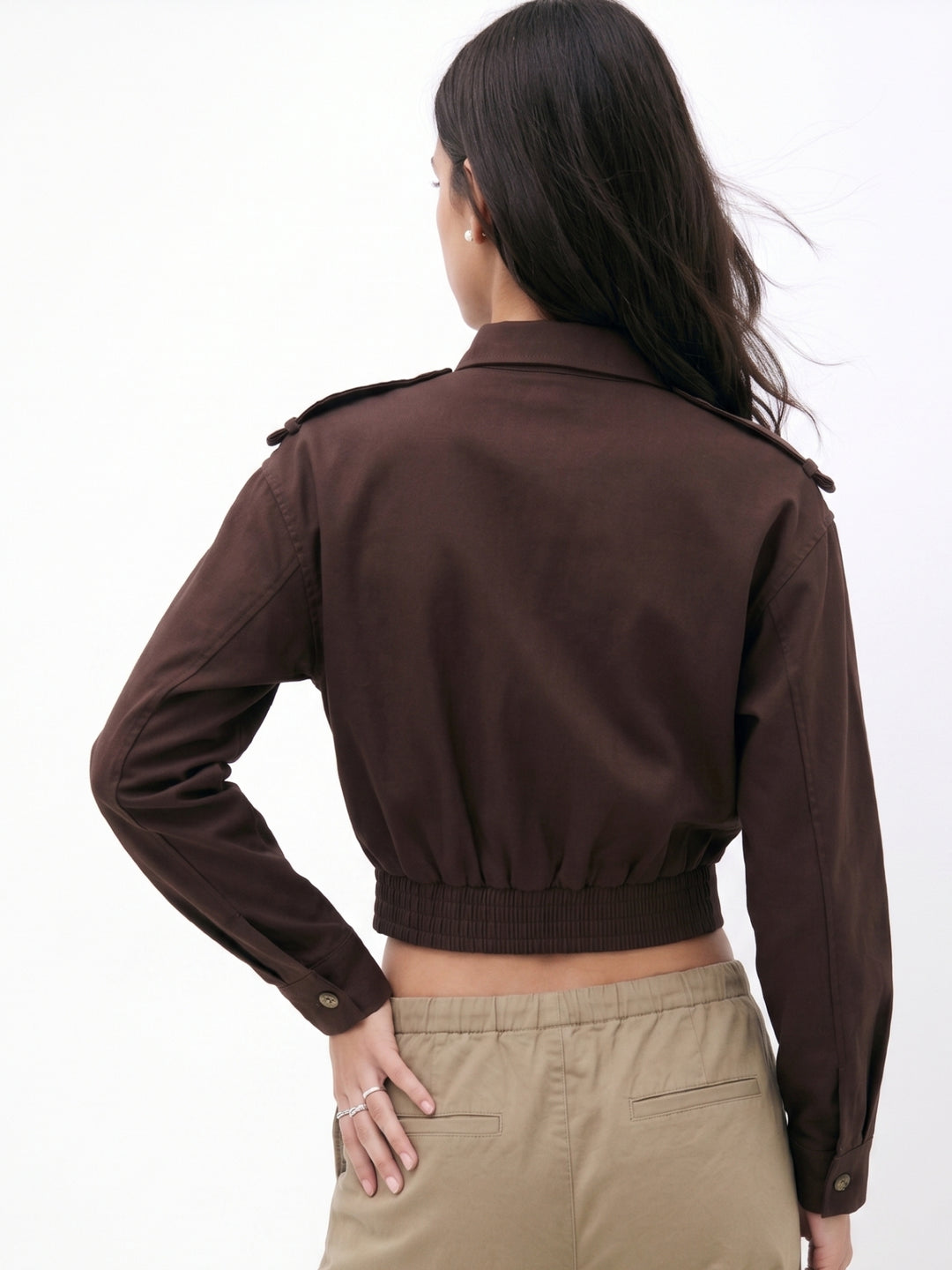 Brown Pleated Detail Front Buttoned Shirt