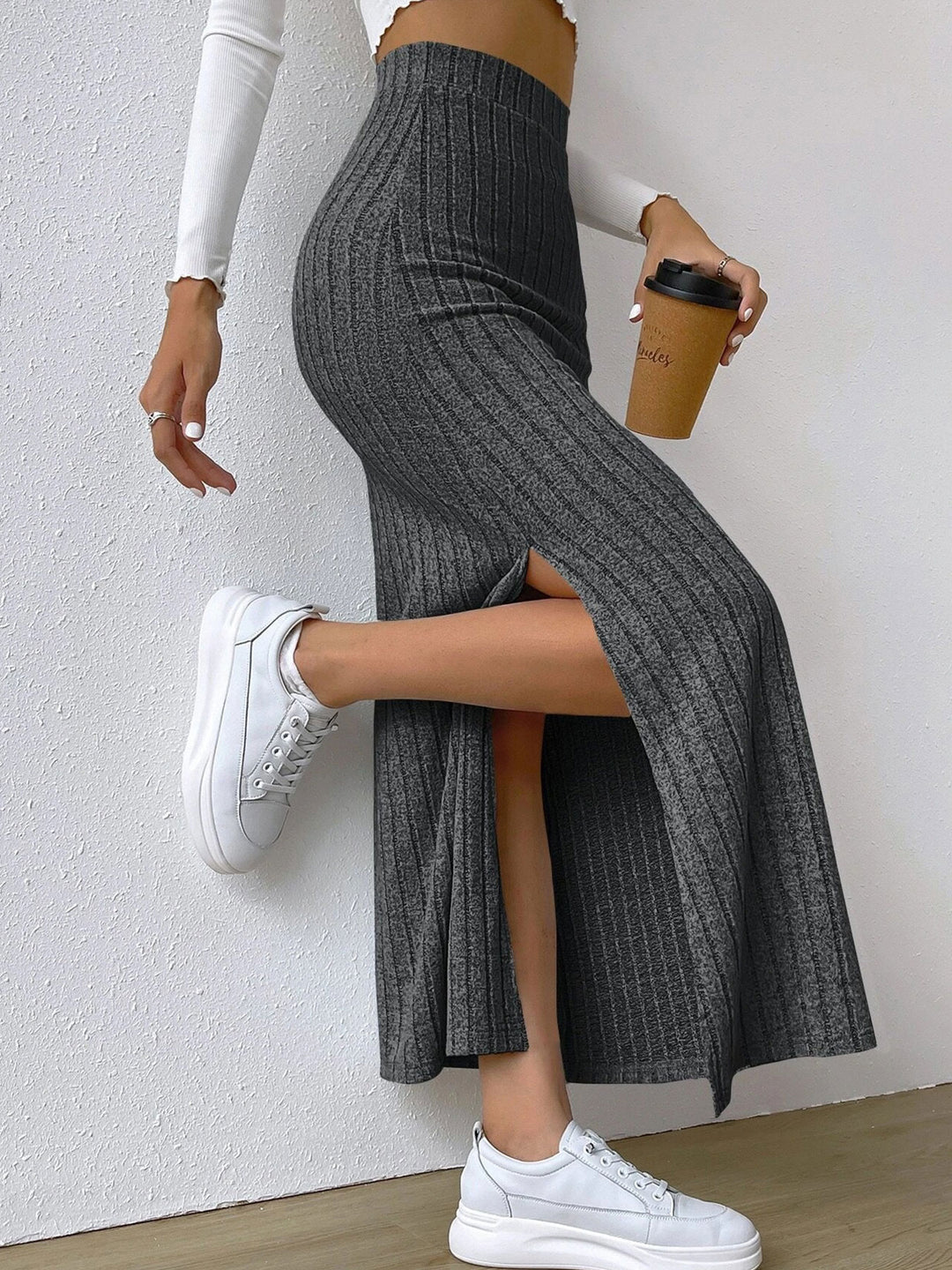 Black Rib Maxi Skirt