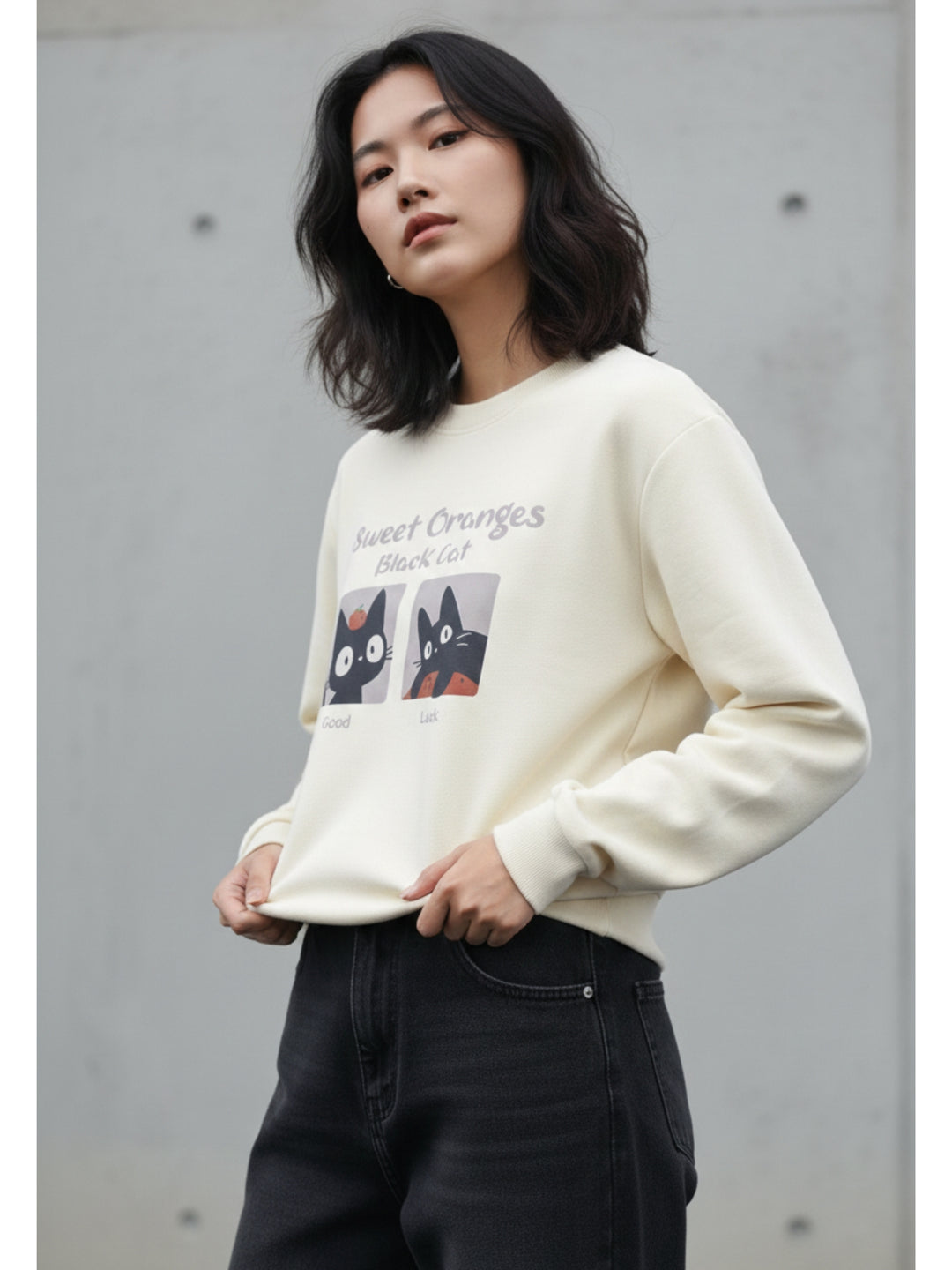 Cream Character Graphic Printed Sweatshirt