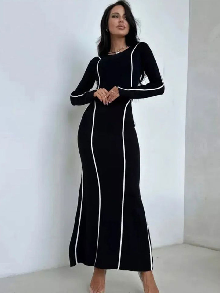 Black Contrast Stitch Maxi Dress