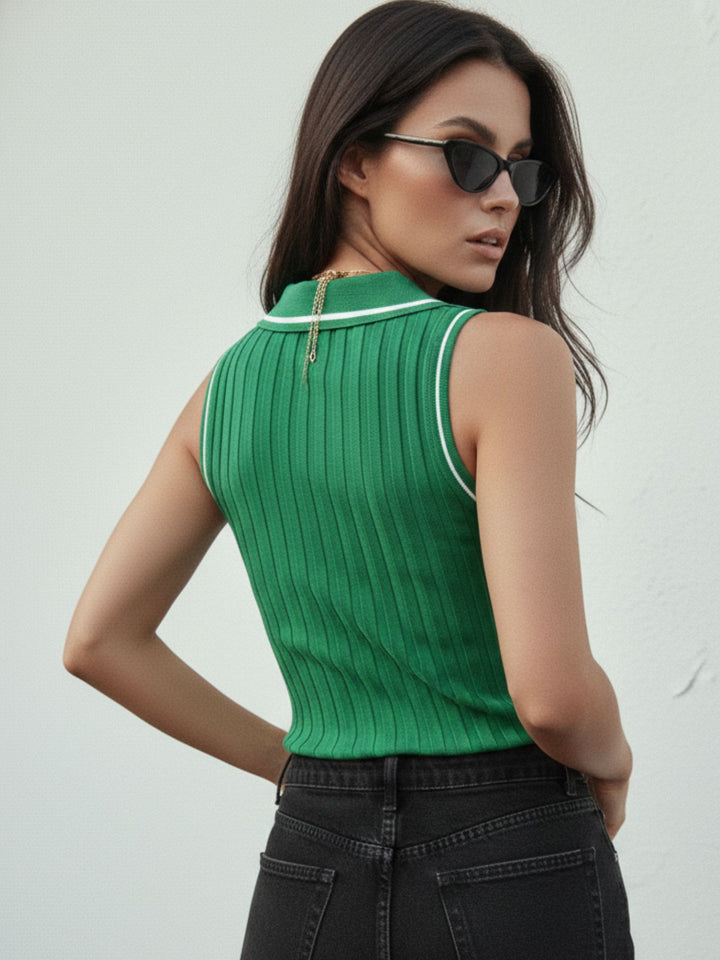 Green Collared Neck Tank Top