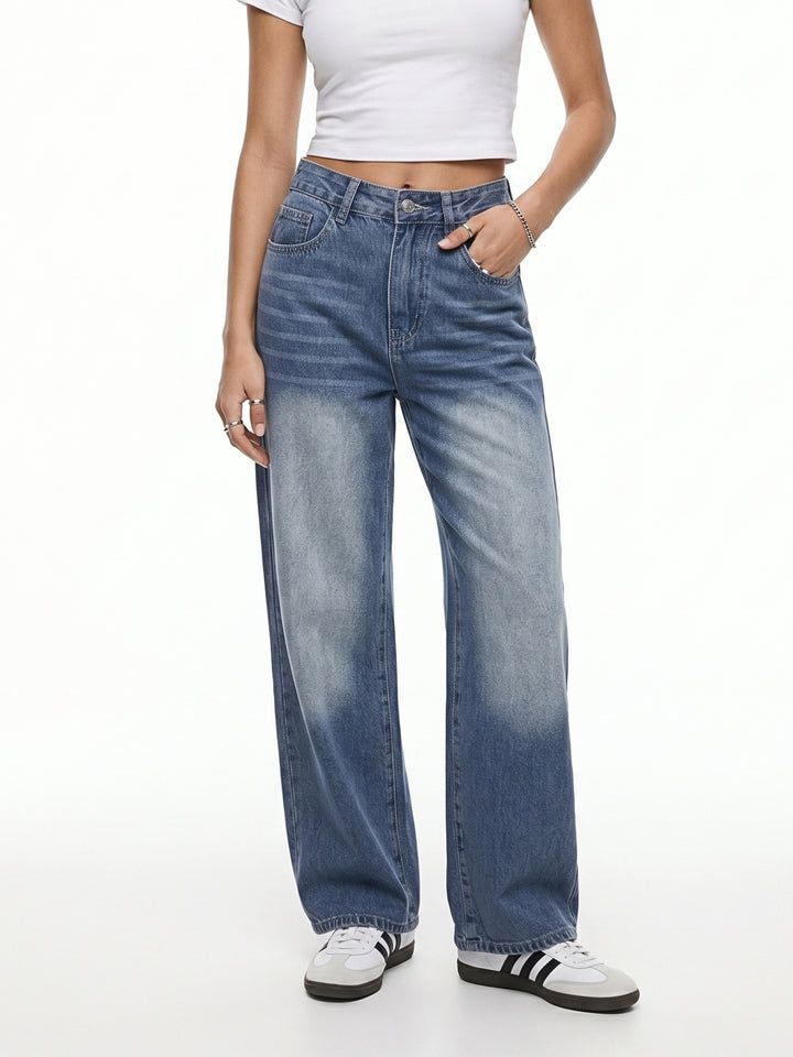 Blue Tinted Barrel Jeans Fit With Heart Shaped Back Patch