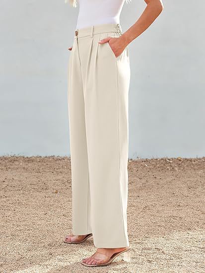 Cream Wide Leg Pleated Pants