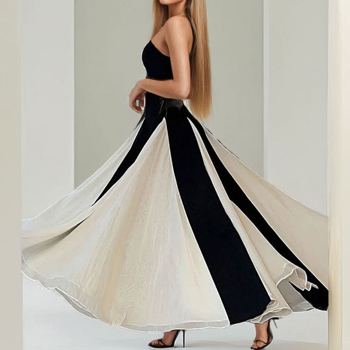 White Pleated Dual Coloured Maxi Dress