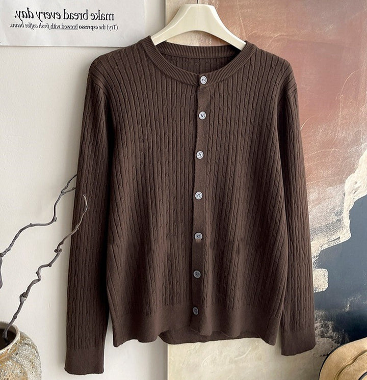 Brown Full Sleeve Front Buttoned Cardigan