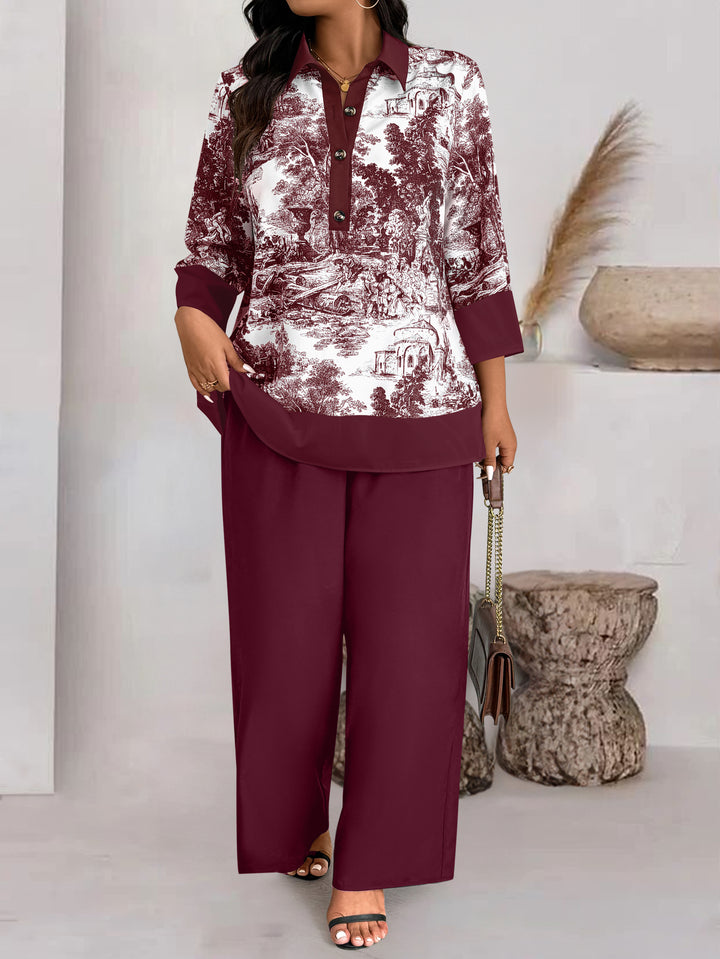 Wine  Abstract Printed Co-Ord Set