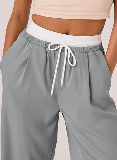 Grey Baggy Fit Contrast Waistband Sweatpants