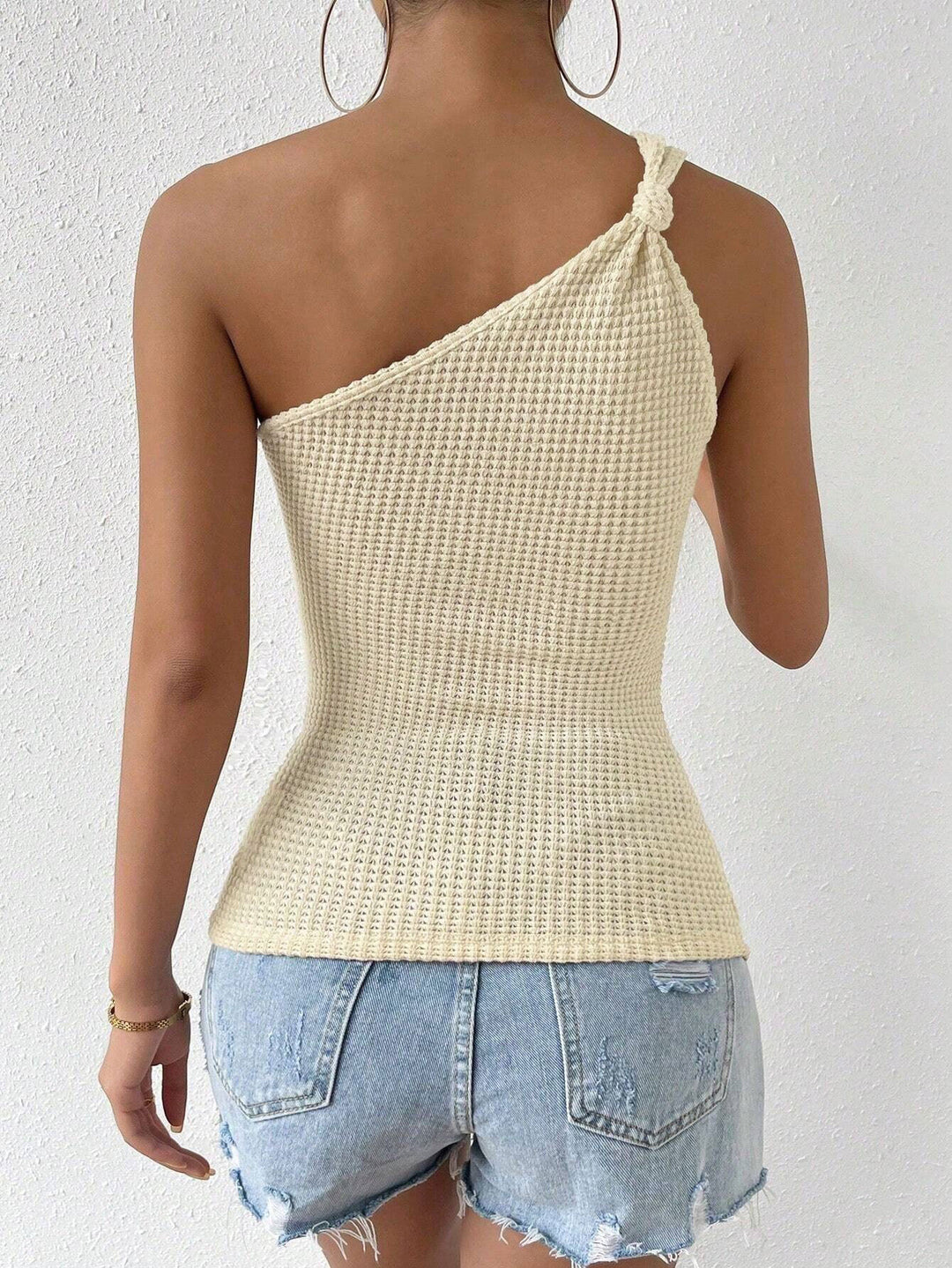 Cream One Shoulder Knot Top