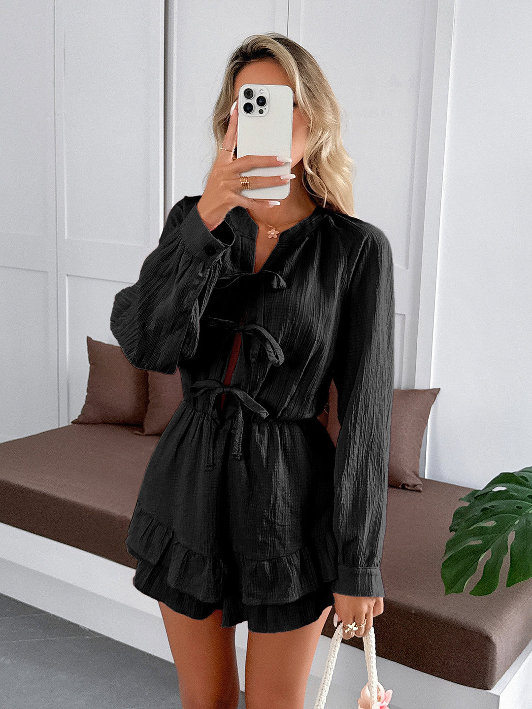 Black Full Sleeved Ruffle Mini Dress