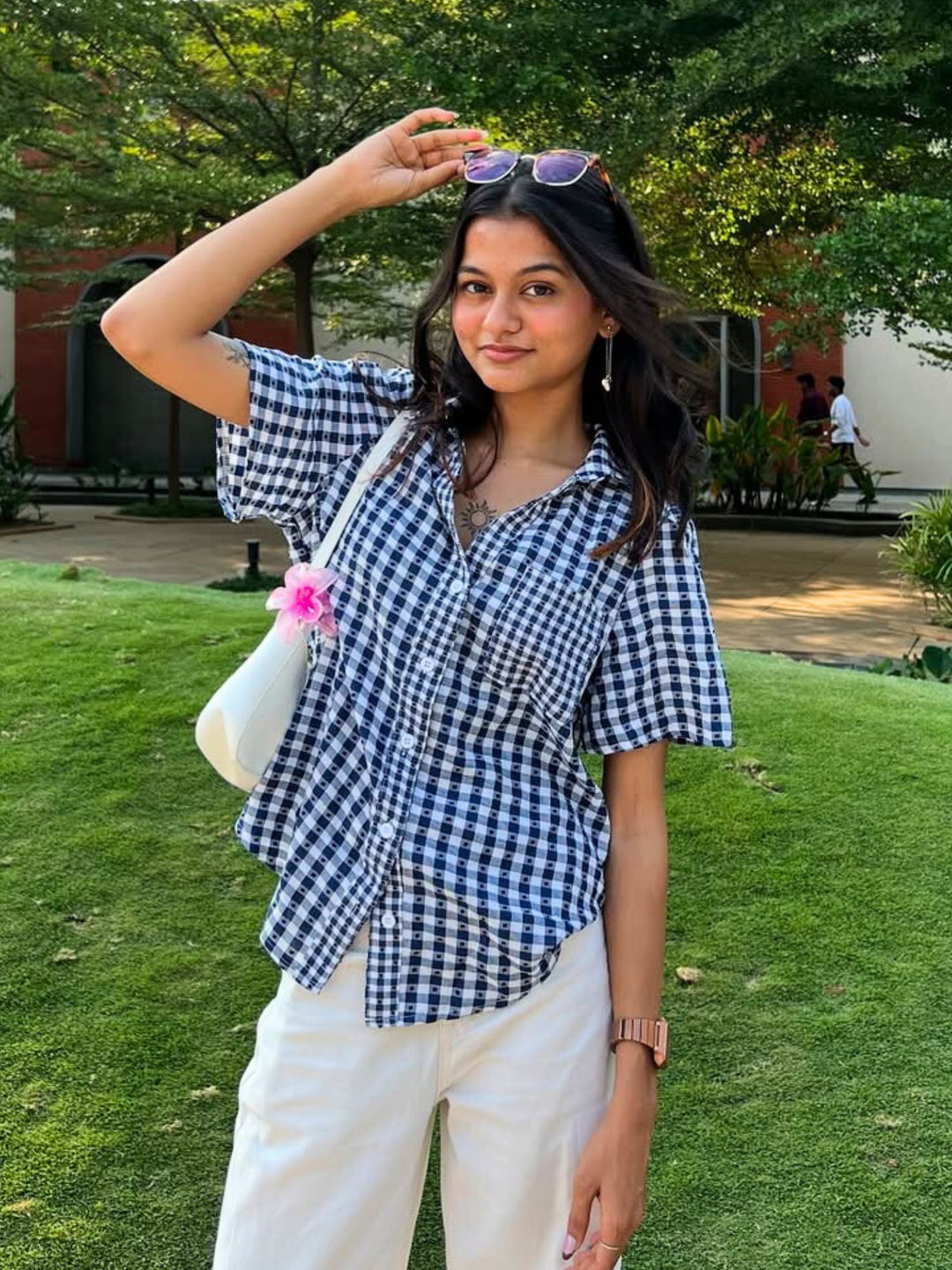 Blue Blue And White Check Shirt